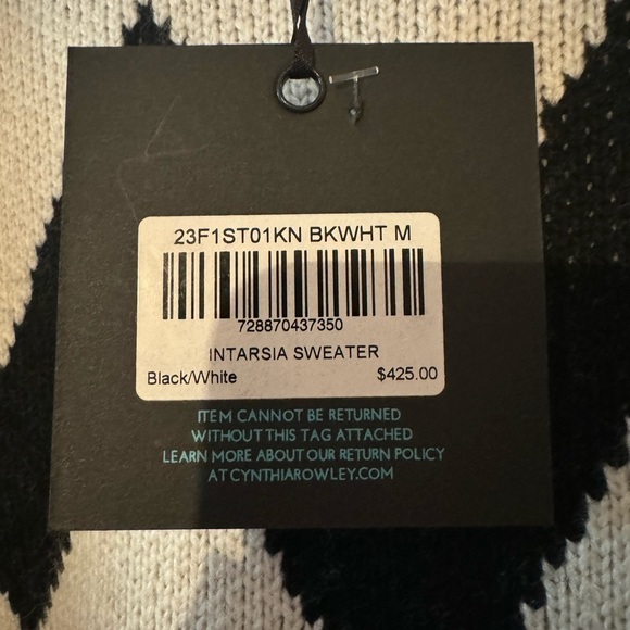 Cynthia Rowley Chunky Intarsia Black and White Chevron Sweater Cashmere Wool M - Picture 8 of 9